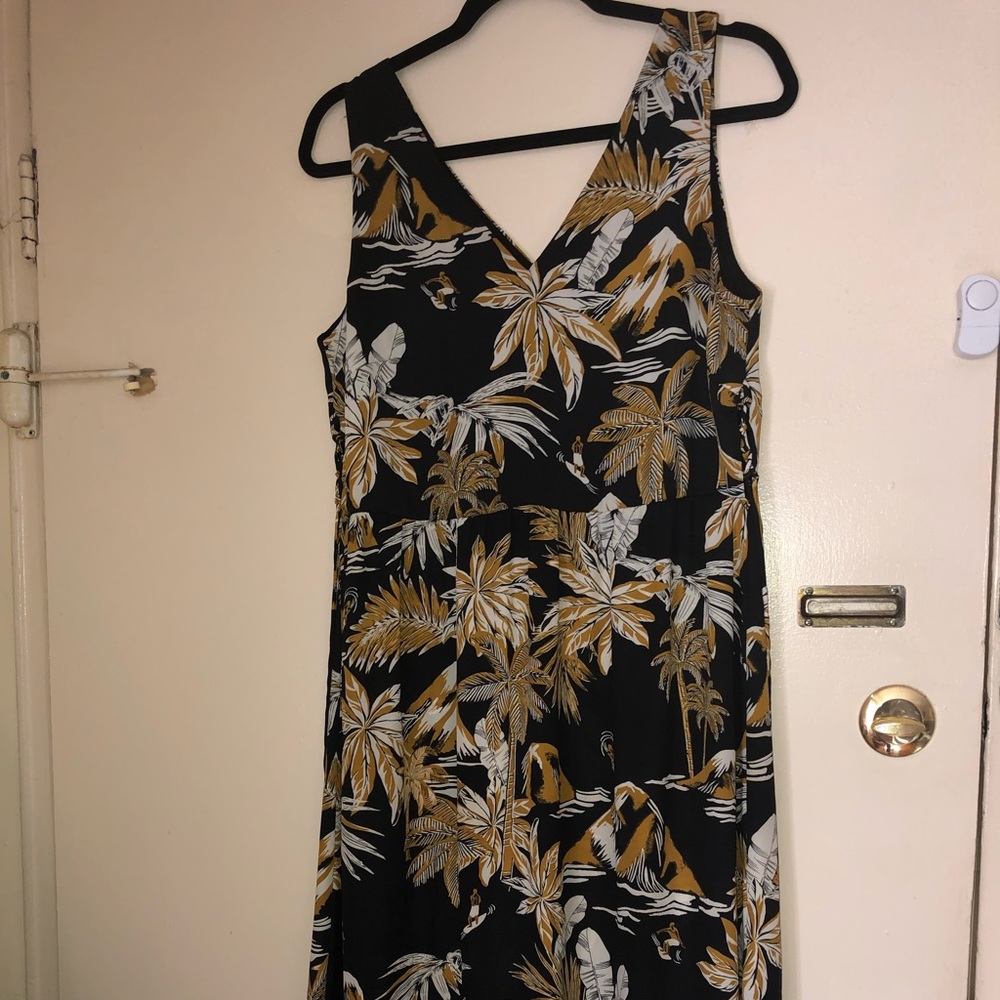 H&M black and gold print midi dress.